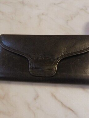 Perry Ellis Portfolio Leather Wallet, Vintage 1980s Kisslock, Like New